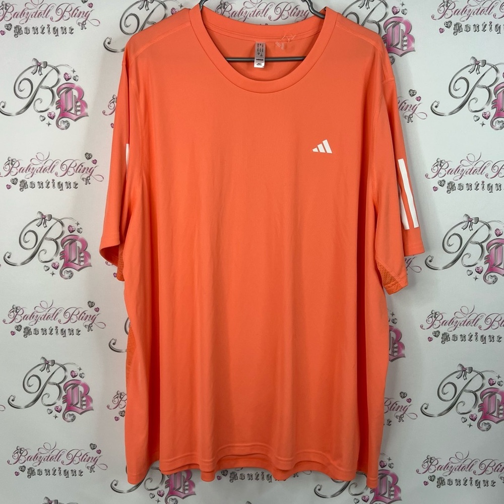 Adidas tee tshirt stretchy white logo Bright Orange Short Sleeve Tee